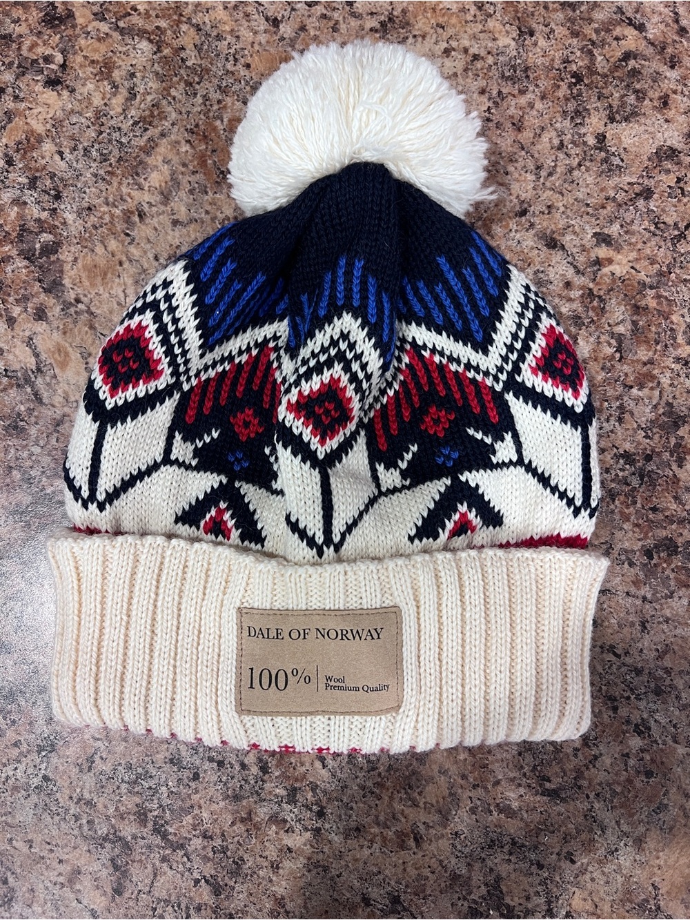 Dale of Norway Ivory, Navy & Red Fair Isle Tossel Cap